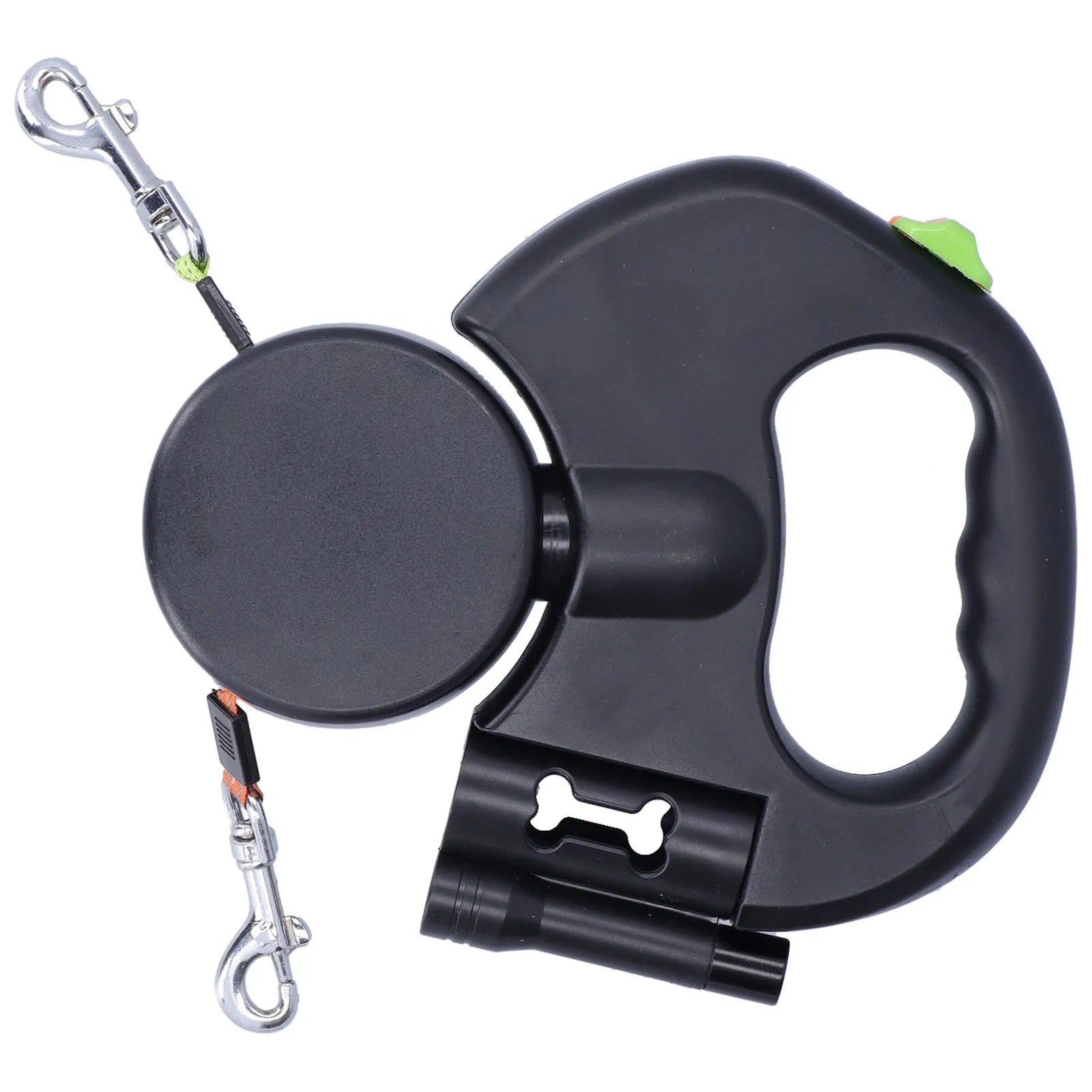Pet Leash 1 Tow 2 Retractable Double Dog Leash with Flashlight and Bag Dispenser