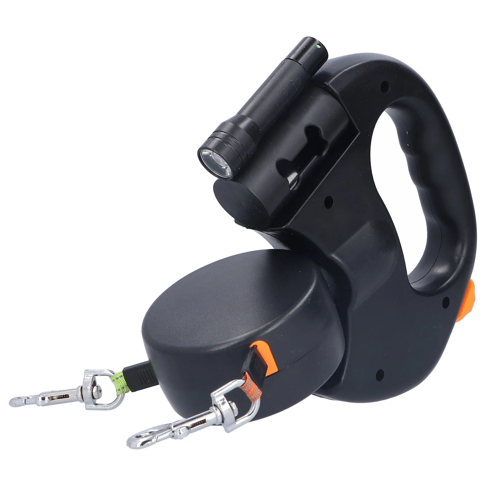 Pet Leash 1 Tow 2 Retractable Double Dog Leash with Flashlight and Bag Dispenser