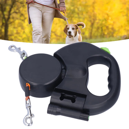 Pet Leash 1 Tow 2 Retractable Double Dog Leash with Flashlight and Bag Dispenser